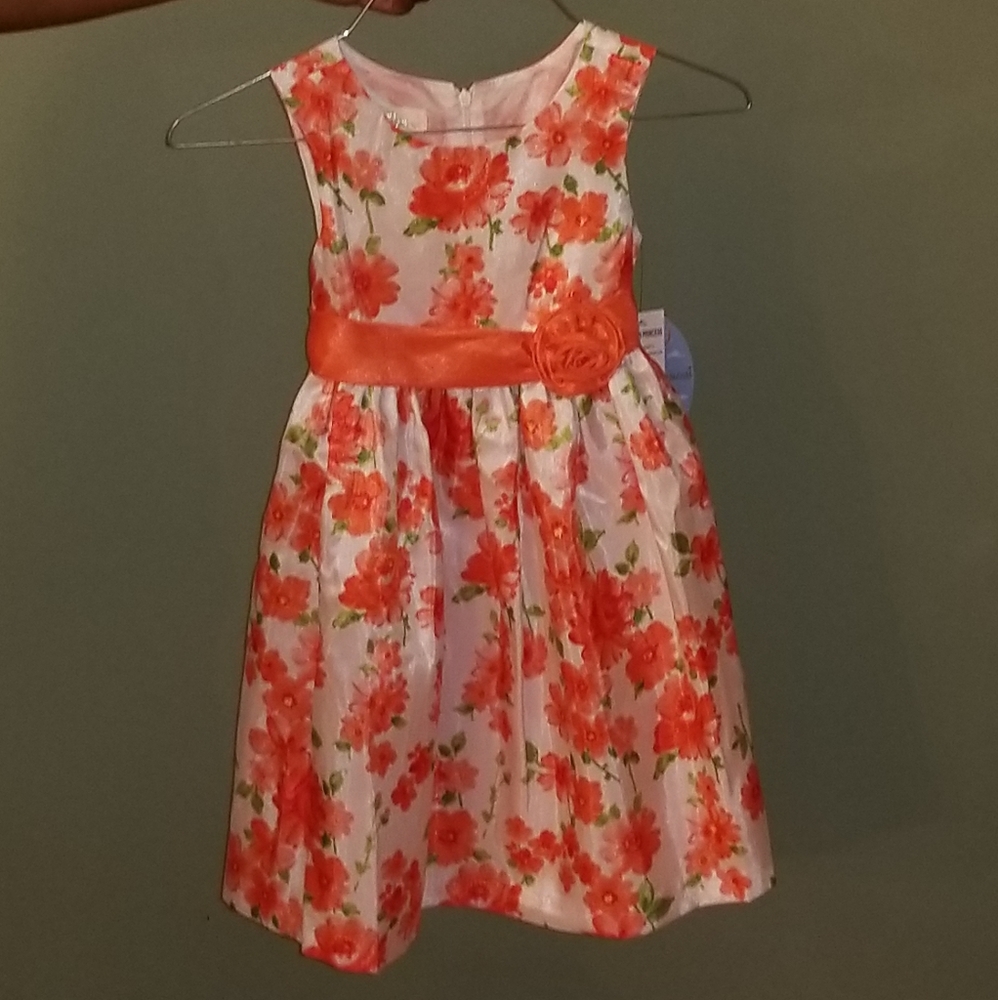 White and coral floral dress